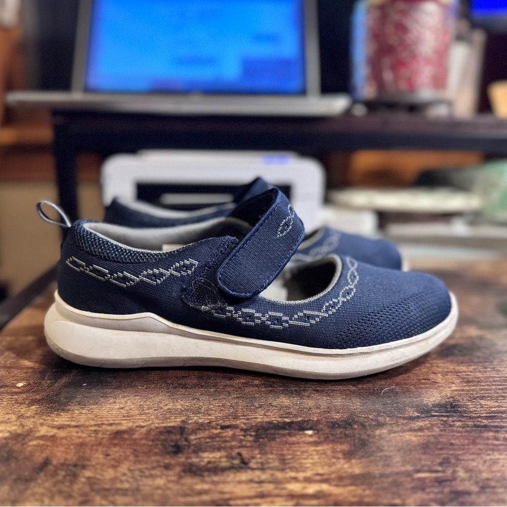 Propét TravelBound Navy Knit Mary Jane Walking Shoes - Size 7M
